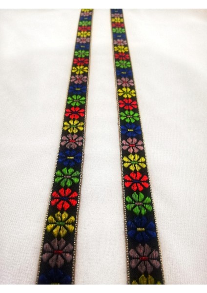 Renkli Çiçek Desen Dar Dokuma Şerit