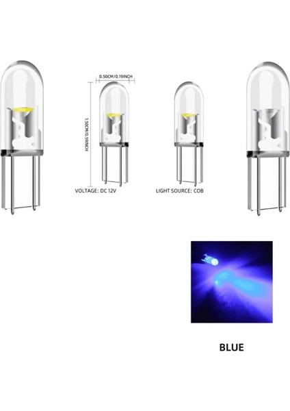 ( 4 x Adet ) 1 Set T5 1.2W LED Mini Dipsiz Ampul Mavi 12V (1.2W Mini Dipsiz Ampul LED Kristal Cam Mavi)