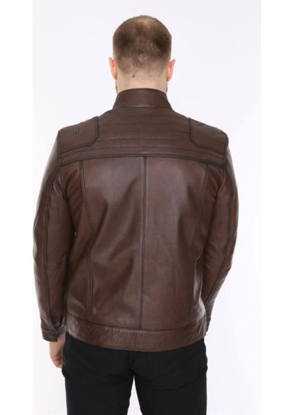 Hakiki Deri Kahverengi Argent Işlemeli Erkek Deri Ceket indirimleri