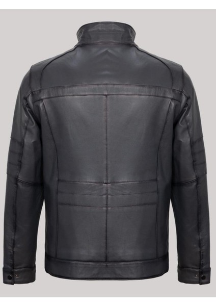 Hakiki Deri Gri Cep Detaylı Fermuarlı Erkek Deri Ceket fiyatları