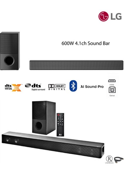 600w Yüksek Ses Ve İade, 4.1 Kanal Sinema Deneyimi, Kablosuz Bluetooth Optik, Hdmı Ve Usb Ses Sistemi Ev Sinema & Soundbar + Hdmı Kablosu