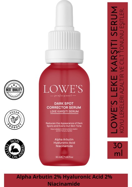 Lowes Leke Karşıtı Aydın.latıcı Serum – %2 Alpha Arbutin + Hyaluronik Asit – 30 ml