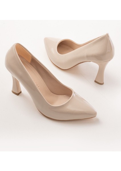 ST-001 Bej Rugan Günlük 9 cm Topuklu Bayan Stiletto Ayakkabı fırsatları