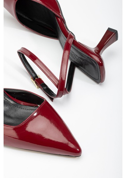 ST-004 Bordo Rugan Günlük 7 cm Topuklu Bayan Ayakkabı modelleri