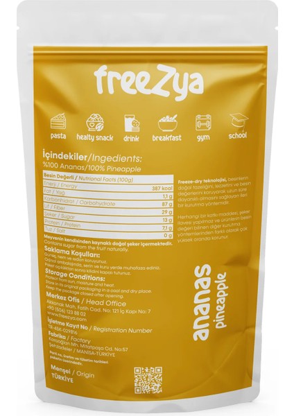 Freeze Dried Dondurularak Kurutulmuş Ananas - 20 gr modelleri