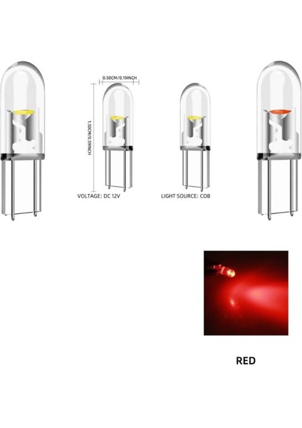 ( 4 x Adet ) 1 Set T5 1.2W LED Mini Dipsiz Ampul Kırmızı 12V (1.2W Mini Dipsiz Ampul LED Kristal Cam Kırmızı)