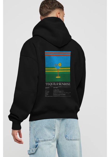 Tequila Sunrise Kokteyl Arka Baskılı Hoodie Oversize Kapüşonlu Sweatshirt Erkek Kadın