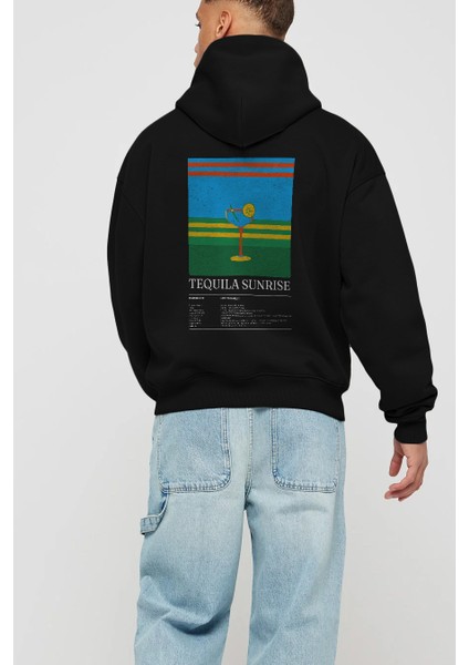 Tequila Sunrise Kokteyl Arka Baskılı Hoodie Oversize Kapüşonlu Sweatshirt Erkek Kadın modelleri