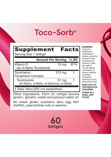 Toco-Sorb Tocotrienols + Vitamin E High Absorption Cardiovascular Brain Alpha D-Beta D- gr amma D-Delta