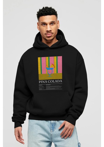 Pina Colada Kokteyl Ön Baskılı Hoodie Oversize Kapüşonlu Sweatshirt Erkek Kadın