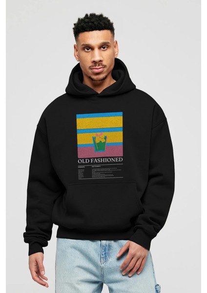 Old Fashioned Kokteyl Ön Baskılı Hoodie Oversize Kapüşonlu Sweatshirt Erkek Kadın