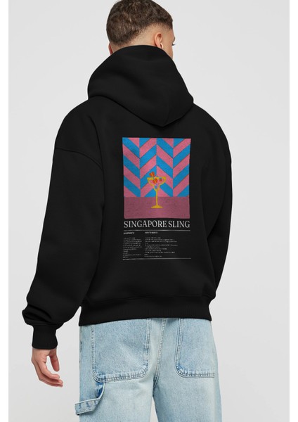 Singapore Sling Kokteyl Arka Baskılı Hoodie Oversize Kapüşonlu Sweatshirt Erkek Kadın