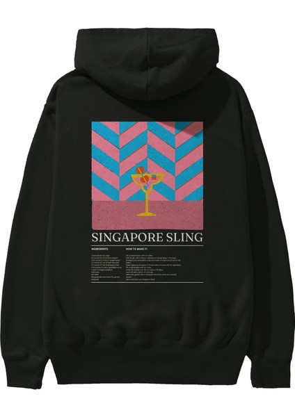 Singapore Sling Kokteyl Arka Baskılı Hoodie Oversize Kapüşonlu Sweatshirt Erkek Kadın fiyatları