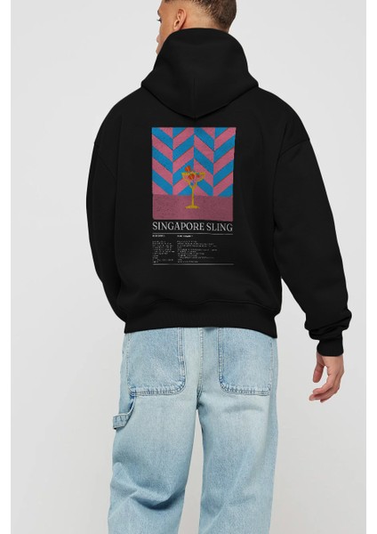 Singapore Sling Kokteyl Arka Baskılı Hoodie Oversize Kapüşonlu Sweatshirt Erkek Kadın modelleri