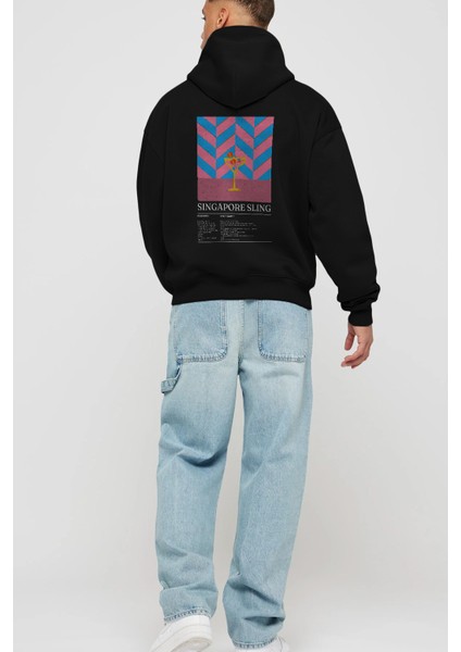 Singapore Sling Kokteyl Arka Baskılı Hoodie Oversize Kapüşonlu Sweatshirt Erkek Kadın fırsatları