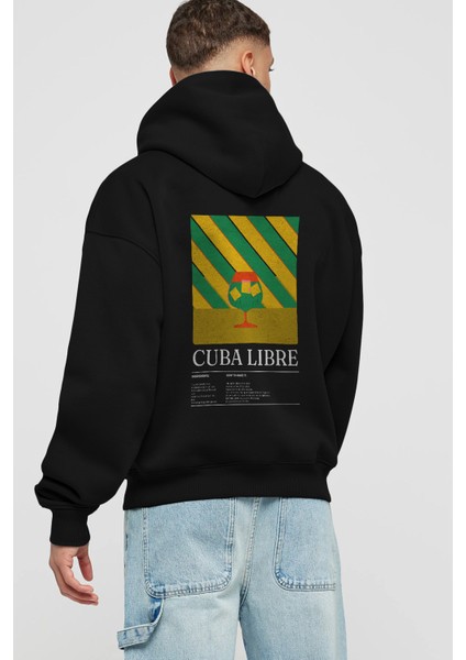 Cuba Libre Kokteyl Arka Baskılı Hoodie Oversize Kapüşonlu Sweatshirt Erkek Kadın