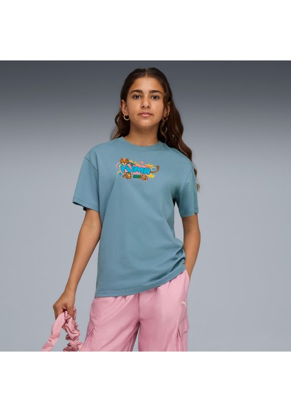 Graphic Leopard Çocuk Mavi T-Shirt.34