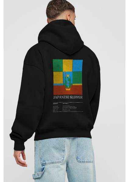 Japanese Slipper Kokteyl Arka Baskılı Hoodie Oversize Kapüşonlu Sweatshirt Erkek Kadın