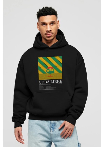 Cuba Libre Kokteyl Ön Baskılı Hoodie Oversize Kapüşonlu Sweatshirt Erkek Kadın