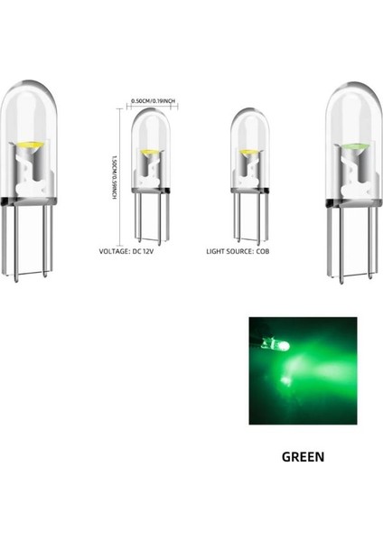( 4 x Adet ) 1 Set T5 1.2W LED Mini Dipsiz Ampul Yeşil 12V (1.2W Mini Dipsiz Ampul LED Kristal Cam Yeşil)