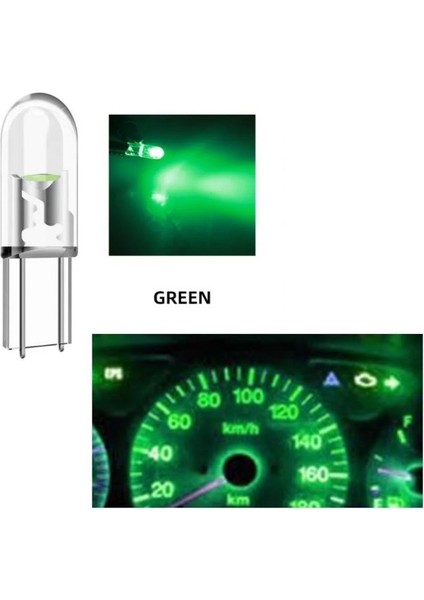 ( 4 x Adet ) 1 Set T5 1.2W LED Mini Dipsiz Ampul Yeşil 12V (1.2W Mini Dipsiz Ampul LED Kristal Cam Yeşil) fiyatları