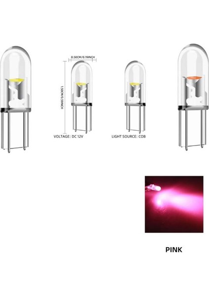 ( 4 x Adet ) 1 Set T5 1.2W LED Mini Dipsiz Ampul Pembe 12V (1.2W Mini Dipsiz Ampul LED Kristal Cam Pembe)