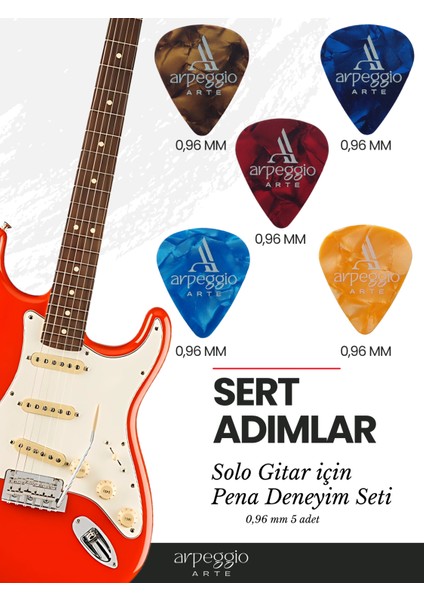 'sert Adımlar' - Solo Gitar Için Pena Deneyim Seti 5 Adet (0,96 mm Karışık Renk)