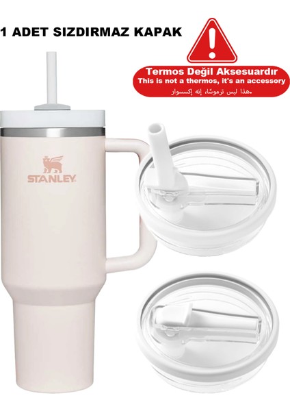 Quencher 40 Oz 1.18 Uyumlu Pipetli Termos Sızdırmaz Kapak Seti – Pipet Hediyeli - %100 Sızdırmaz Beyaz Pipetli Kapak