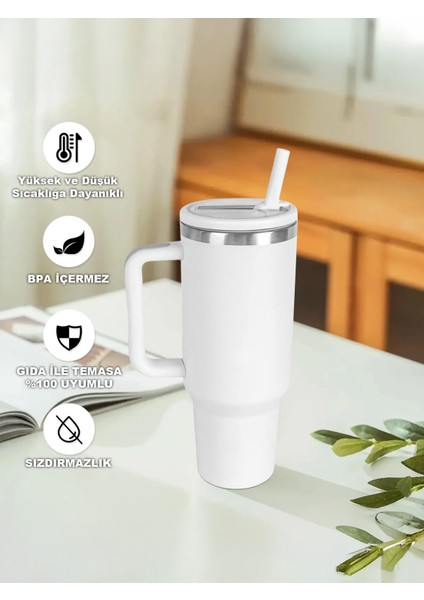 Quencher 40 Oz 1.18 Uyumlu Pipetli Termos Sızdırmaz Kapak Seti – Pipet Hediyeli - %100 Sızdırmaz Beyaz Pipetli Kapak fırsatları