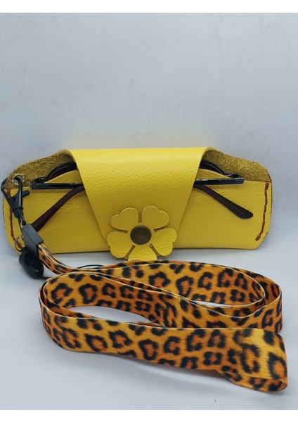 Hakiki Deri El Yapımı Sarı Kadın Gözlük Kabı ve Askısı fiyatları