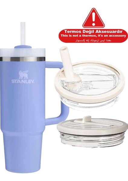 Quencher 40 Oz 1.18 Uyumlu Pipetli Termos Sızdırmaz Kapak Seti – Pipet Hediyeli - %100 Sızdırmaz Krem Pipetli Kapak