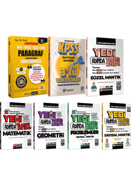 Yedi Adımda Serisi Mega Set(Video Konu Anlatımlı Video Çözümlü Soru Bankası)-Paragraf