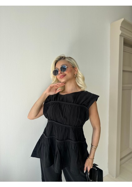 Siyah Nervürlü Bluz Pantolon Takım fırsatları