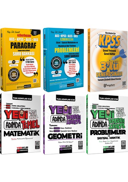 Yedi Adımda Temel Matematik-Geometri-Problemler Video Konu Anlatım Soru Bankası-Paragraf-Akılyürütme