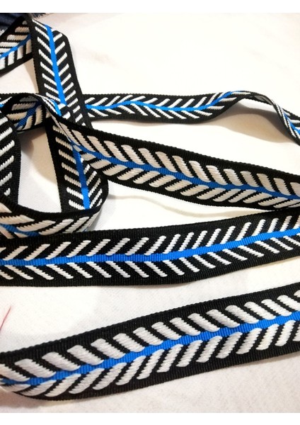 Beyaz Mavi Çavuş Desen Dokuma Şerit