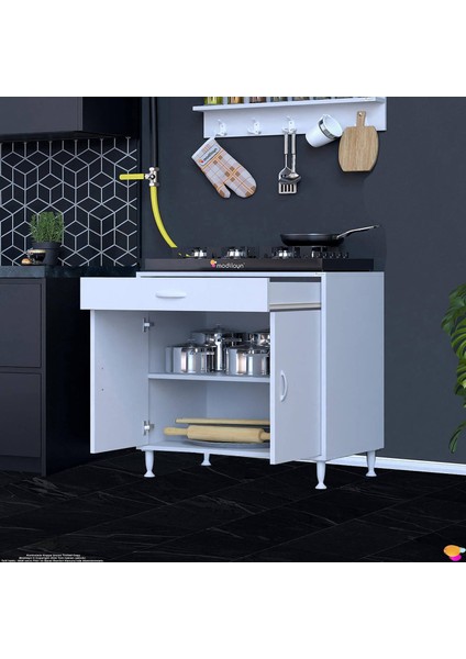 QPLAS (XXL) Set Ocak Altı Dolap 75x88x56 cm Çekmeceli, Kapaklı 2 Göz Raf Bölmeli fırsatları