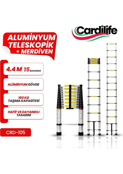 Teleskopik Alüminyum Merdiven 4.4 mt 15 Basamaklı