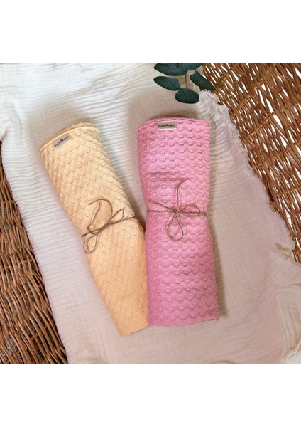 Yenidoğan Bebek Battaniyesi, Pamuk Bebek Pikesi, Organik Çok Amaçlı Örtü, Alt Açma Örtüsü, Dört Mevsim, Taşınabilir, Hediyelik Anne Bebek Ürünü, Pembe-Sarı, 75X75 Cm, Kupu&kupu