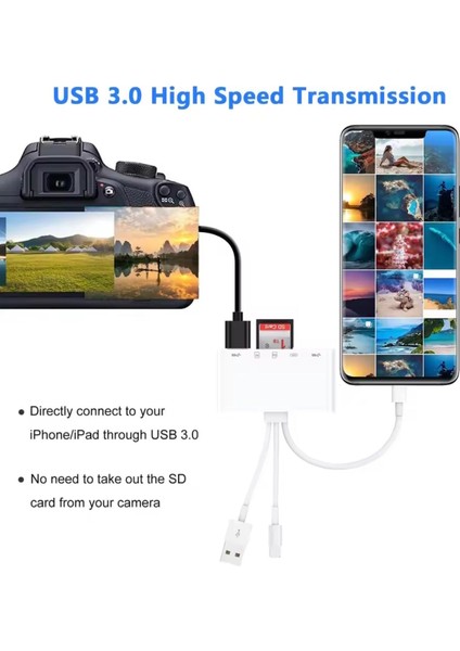 5in1 USB Type-C & Lightning & Micro & USB Flash Çıkışlı Otg U Disk Sd Tf Kart Okuyucu Veri Aktarıcı Hub modelleri