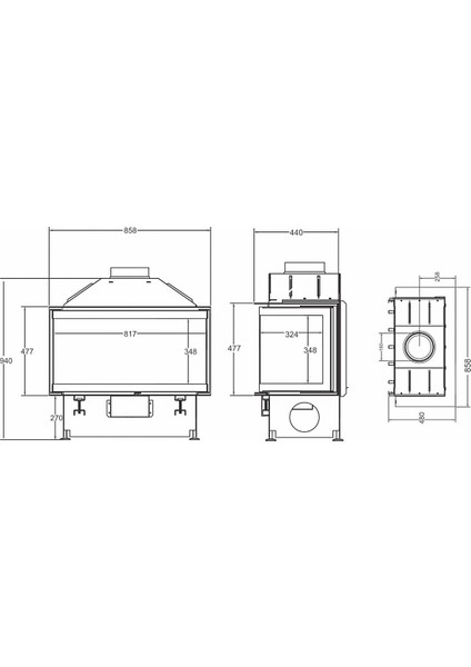 A.caminetti CRYSTAL 80 Open Side 3 Tarafı Açık Şömine Haznesi , 80'lik Ithal Alman Şömine Hazne fiyatları