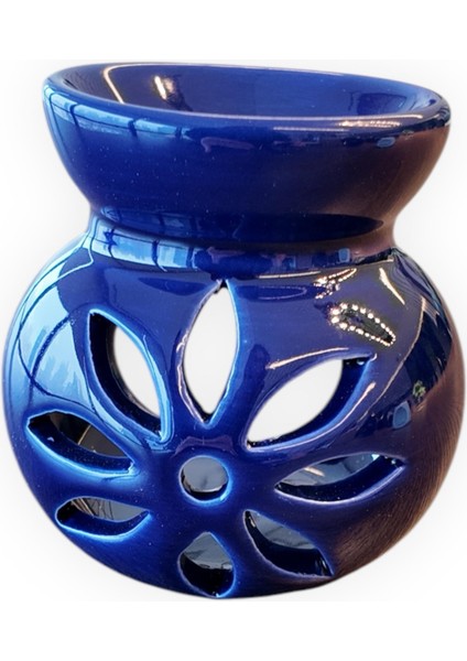El Yapımı Küre Çiçek Oymalı Seramik Buhurdanlık Mavi Lotus