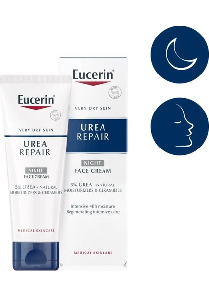 Üre Onarım Gece Yüz Kremi Kuru Ciltler Için %5 Üre 50 ml