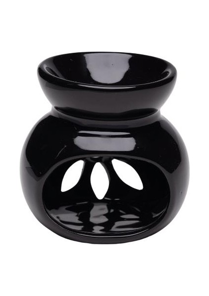 El Yapımı Küre Çiçek Oymalı Seramik Buhurdanlık Siyah