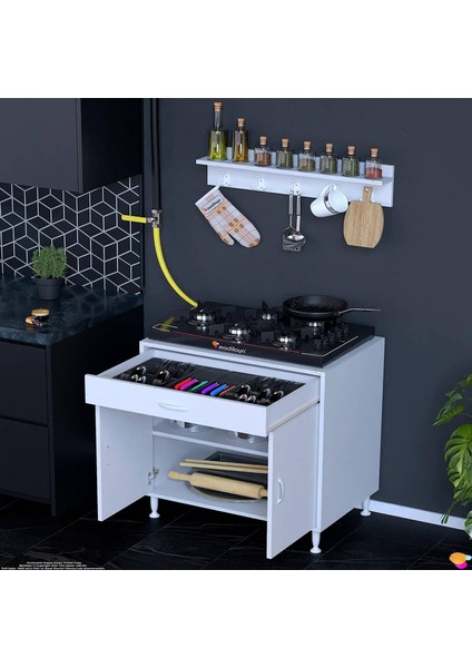 QPLAS (XXXL) Set Ocak Altı Dolap 80x88x48 cm. Çekmeceli, kapaklı, raflı ve baharat raflı. fırsatları