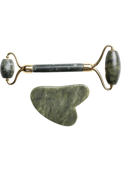 Doğal Yeşim Taşı Roller ve Kalp Gua Sha Yüz Masaj Aleti Seti