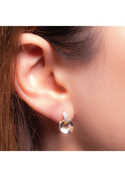 14K Altın Kaplama Modern Formlu Taşlı Küpe – 925 Ayar Gümüş fiyatları