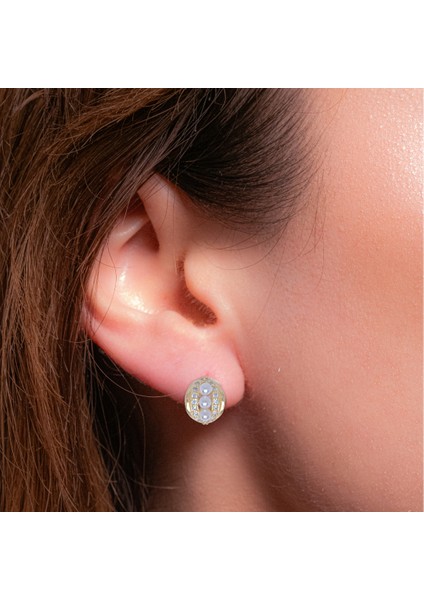 Inci ve Zirkon Taşlı Oval Formlu 14K Altın Kaplama Küpe – 925 Ayar Gümüş fiyatları