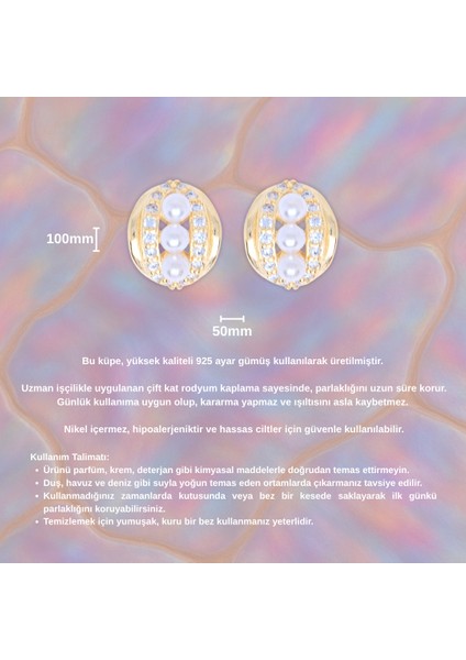 Inci ve Zirkon Taşlı Oval Formlu 14K Altın Kaplama Küpe – 925 Ayar Gümüş fırsatları