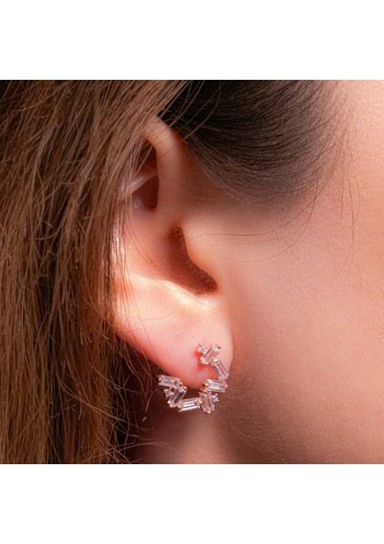 Zikzak Kesim Taşlı Küpe – 925 Ayar Gümüş – Rose Kaplama fiyatları