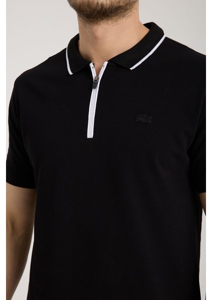 Fermuarlı Yaka Siyah Regular Fit